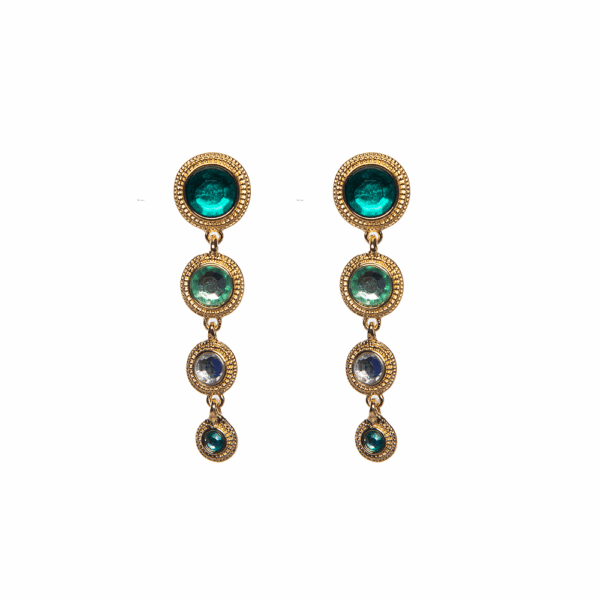 Gold Green Gradual Diamante Drop Earrings