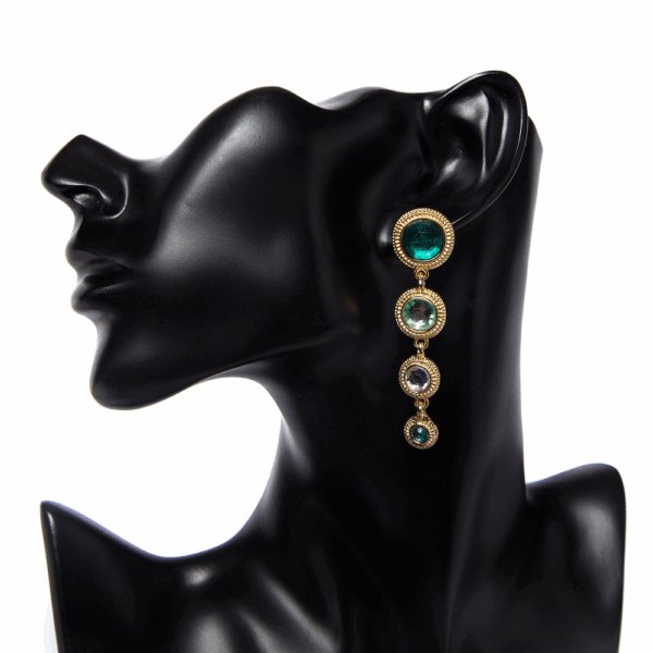 Gold Green Gradual Diamante Drop Earrings - Image 3