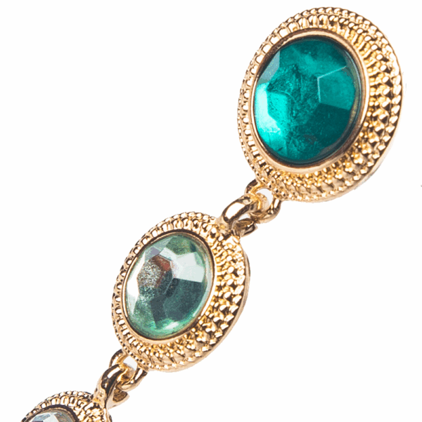 Gold Green Gradual Diamante Drop Earrings - Image 2