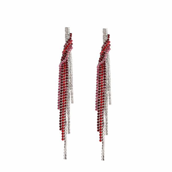 Silver Red Diamante Cascade Earrings