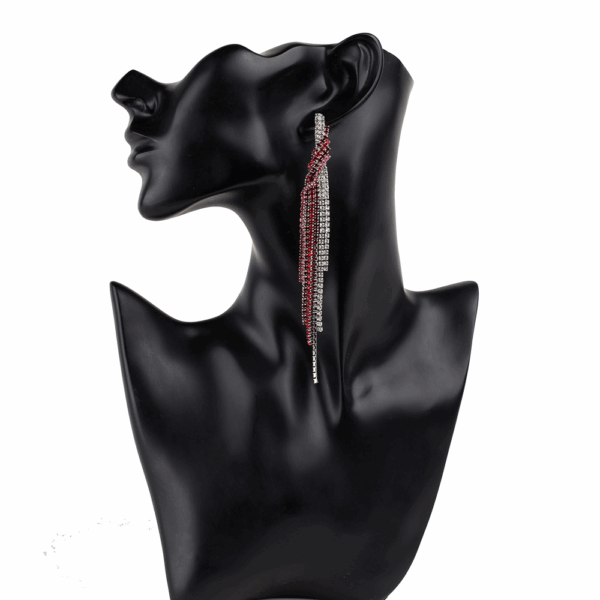 Silver Red Diamante Cascade Earrings - Image 2
