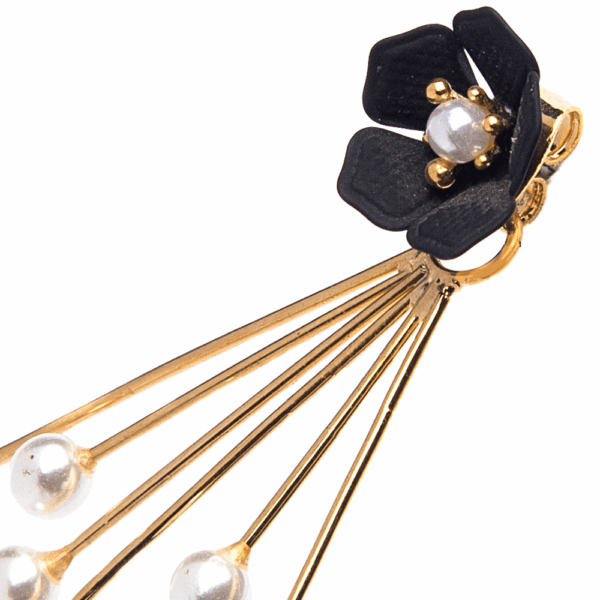 Gold Red Flower Pearl Pin Earrings - Image 5