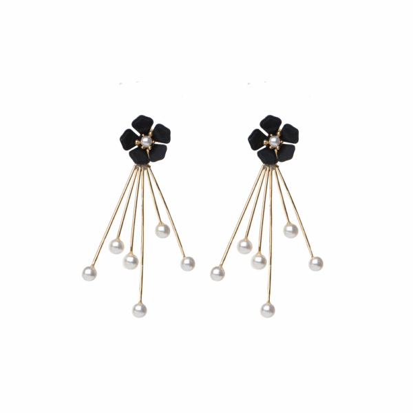 Gold Red Flower Pearl Pin Earrings - Image 4