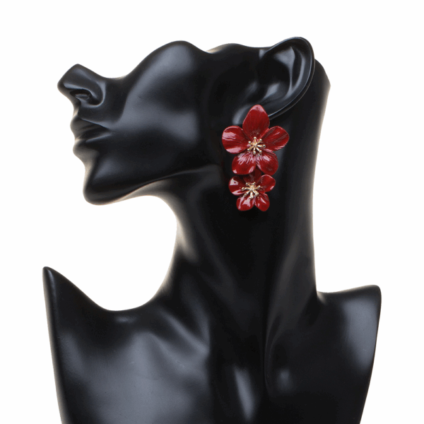 Red Coated Double Flower Earrings - Image 2