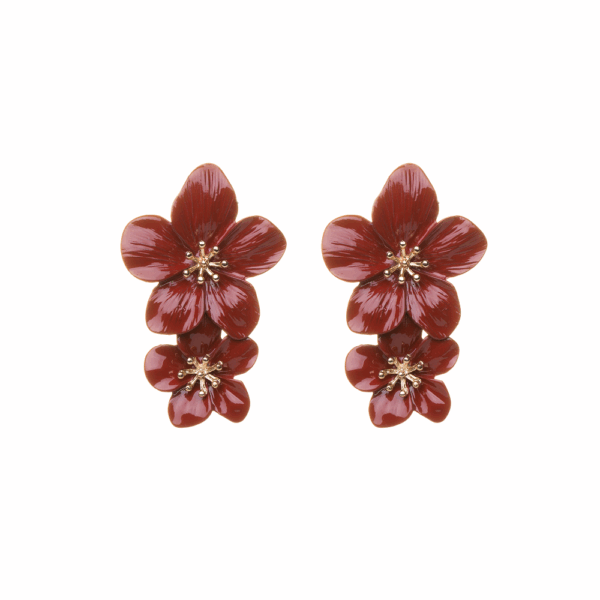 Red Coated Double Flower Earrings