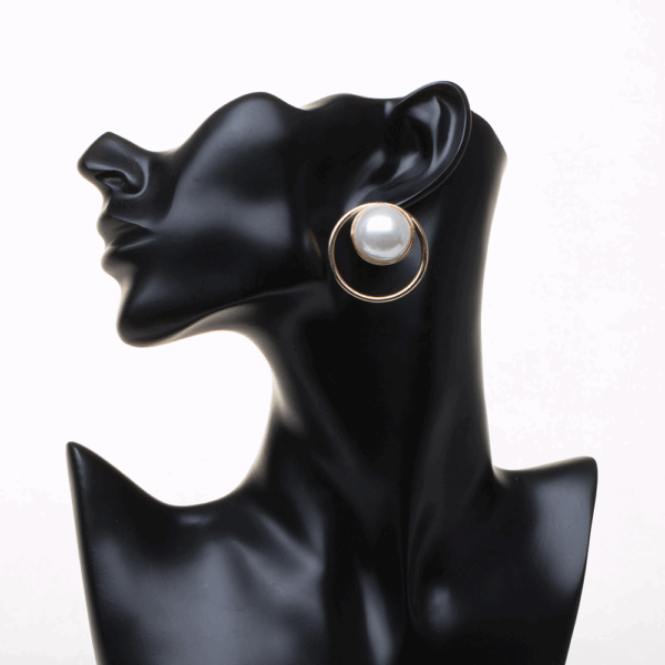 Gold Ringed Pearl Earrings - Image 2
