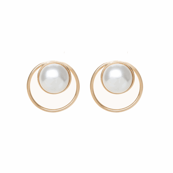 Gold Ringed Pearl Earrings