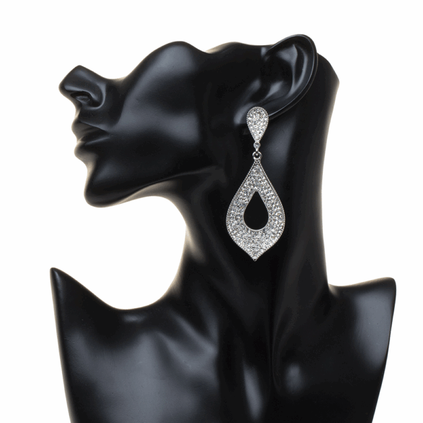 Silver Open Cut Diamante Earrings - Image 3
