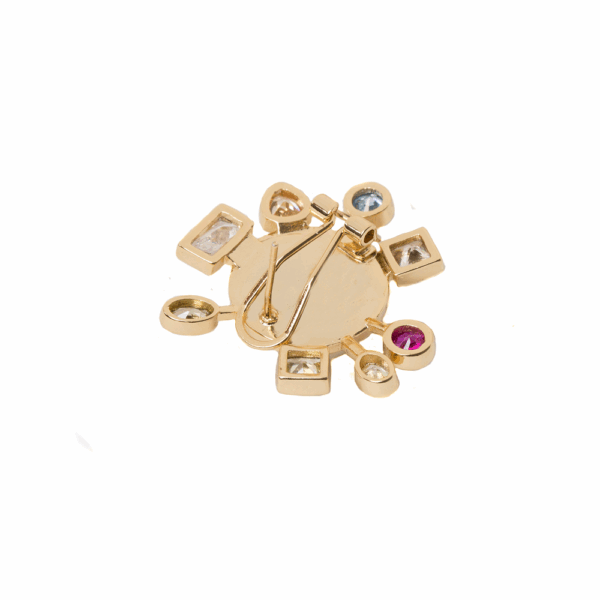 Gold Pearl Gem Circled Stud Earrings - Image 2