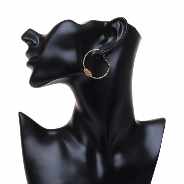 Gold Swirly Ball Hoop Earrings - Image 2