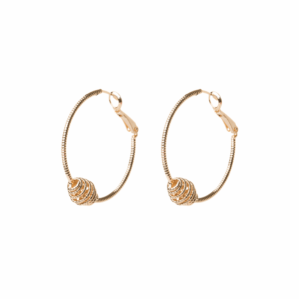 Gold Swirly Ball Hoop Earrings