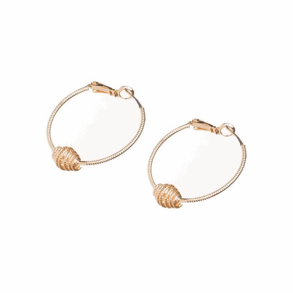 Gold Swirly Ball Hoop Earrings - Image 3
