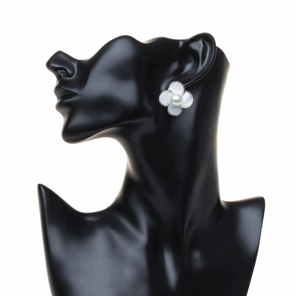Silver Pearl Flower Stud Earrings - Image 2