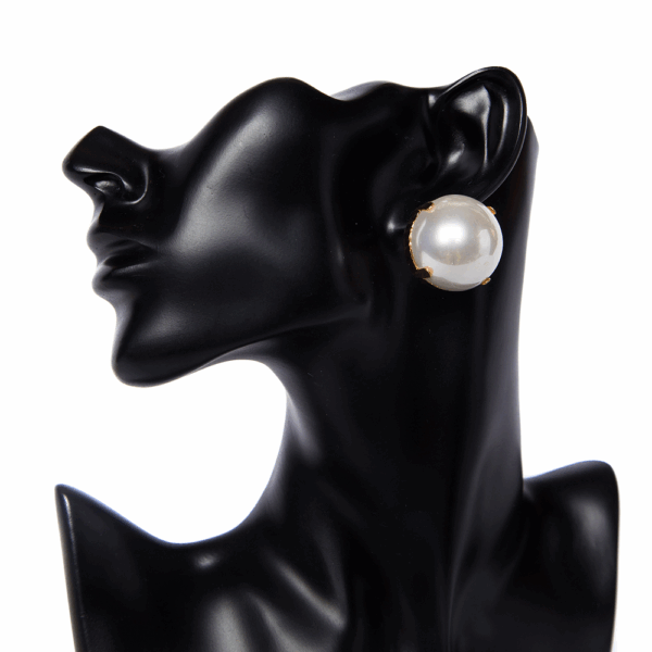 Gold Big Ball Pearl Stud Earrings - Image 2