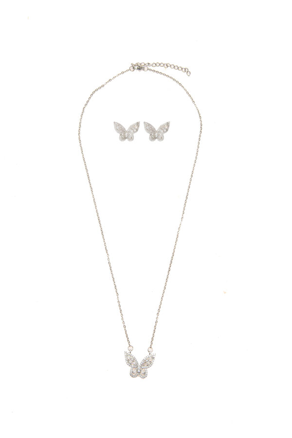 Gold Floating Butterfly Cubic Zirconia Necklace Set - Image 2