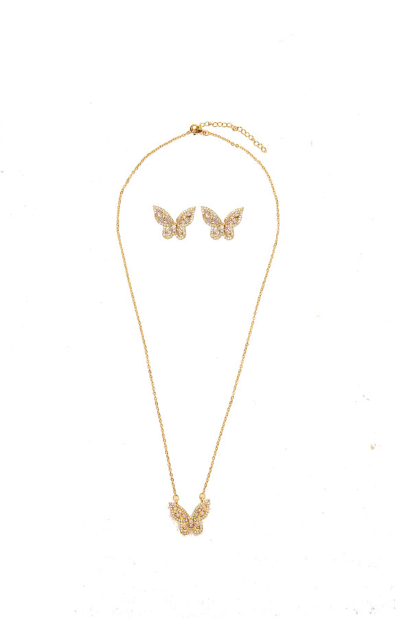 Gold Floating Butterfly Cubic Zirconia Necklace Set