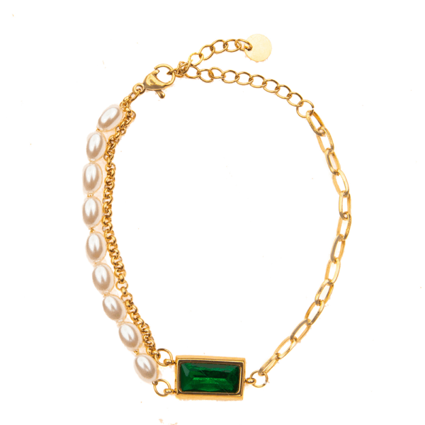 Stainless Steel Pearl Chain Diamante Bracelet