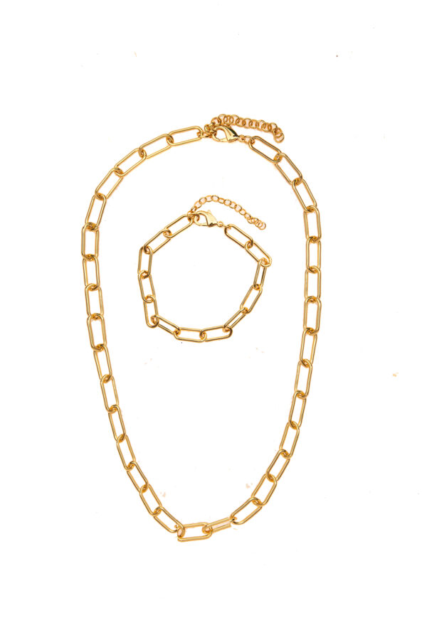 Gold Big Link Chain Necklace and Bracelet Set