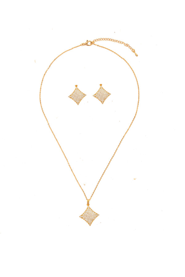 Gold  Geometric Cubic Zirconia Necklace set
