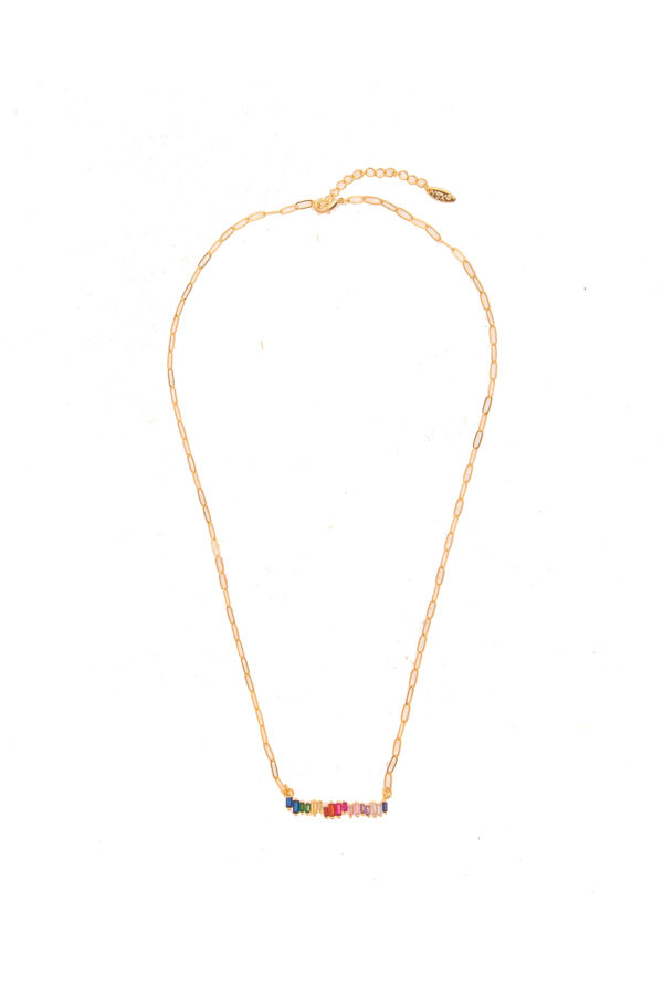 Gold MultiColored Jagged Crystal Bar Necklace