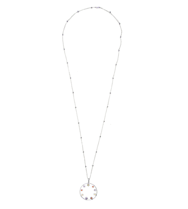 Silver Diamante Circle Pendant Necklace - Image 2