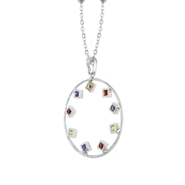 Silver Diamante Circle Pendant Necklace - Image 3