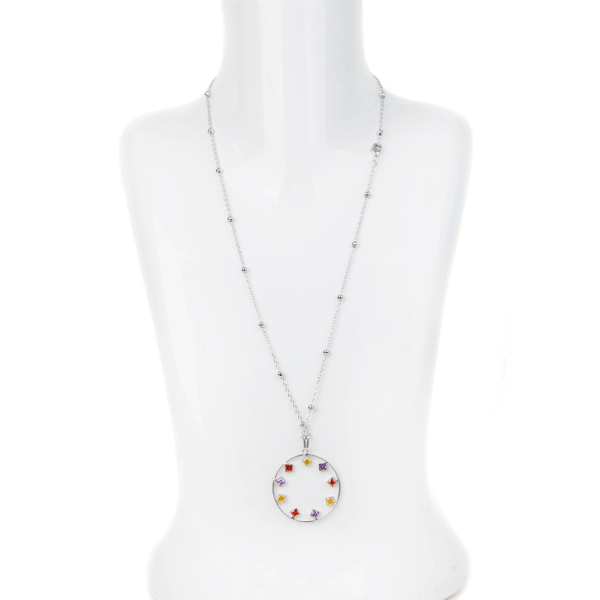 Silver Diamante Circle Pendant Necklace