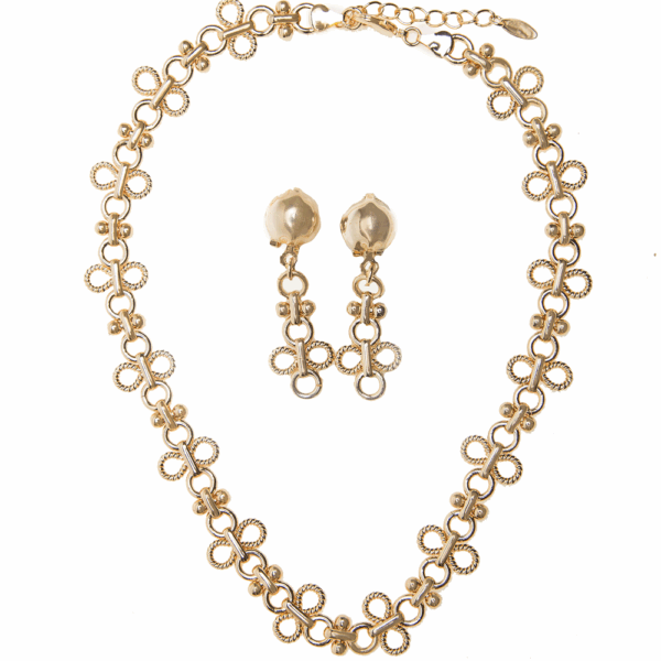 Gold Floral Link Necklace Set