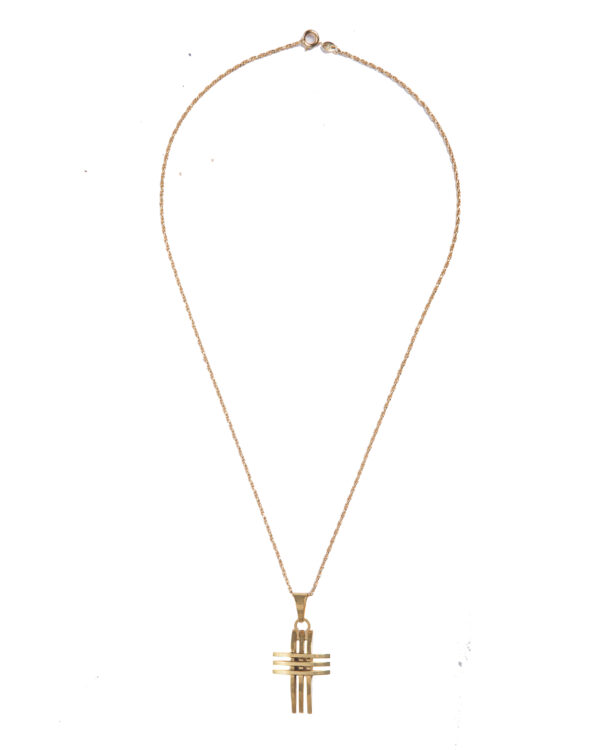 Silver Stainless Steel Multi Lines Cross Necklace